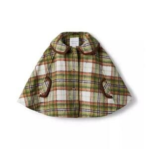 Janie & Jack Plaid Brushed Twill Cape in Grasshopper Plaid Girls Size 5/6